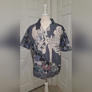 Rebels Graphic Skeleton Print Shirt - Black and Gray